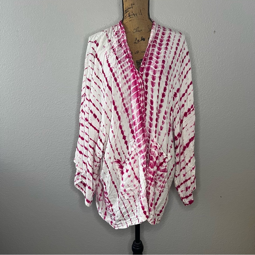 Style Park 1 Pink Tie Dye Beach Cover Up Made In Bali Size 2XL w/ pockets
